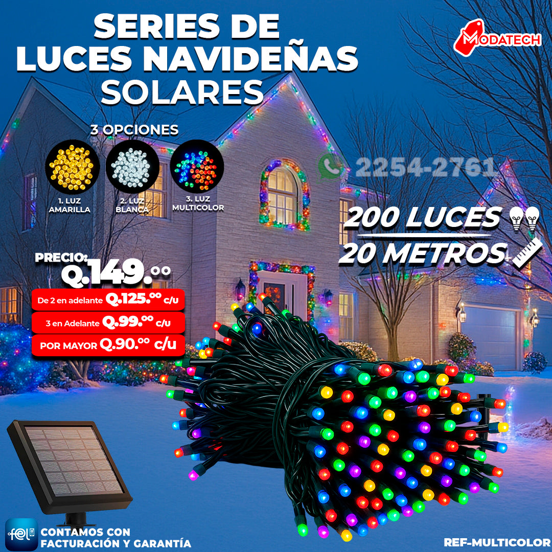 Luces Navideñas Solares 200 Luces color Multicolor