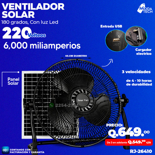 Ventilador Solar de 6,000 Miliamperios 🌬️