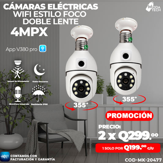 Cámaras Wi-fi Estilo Foco Doble Lente 🌙🌙