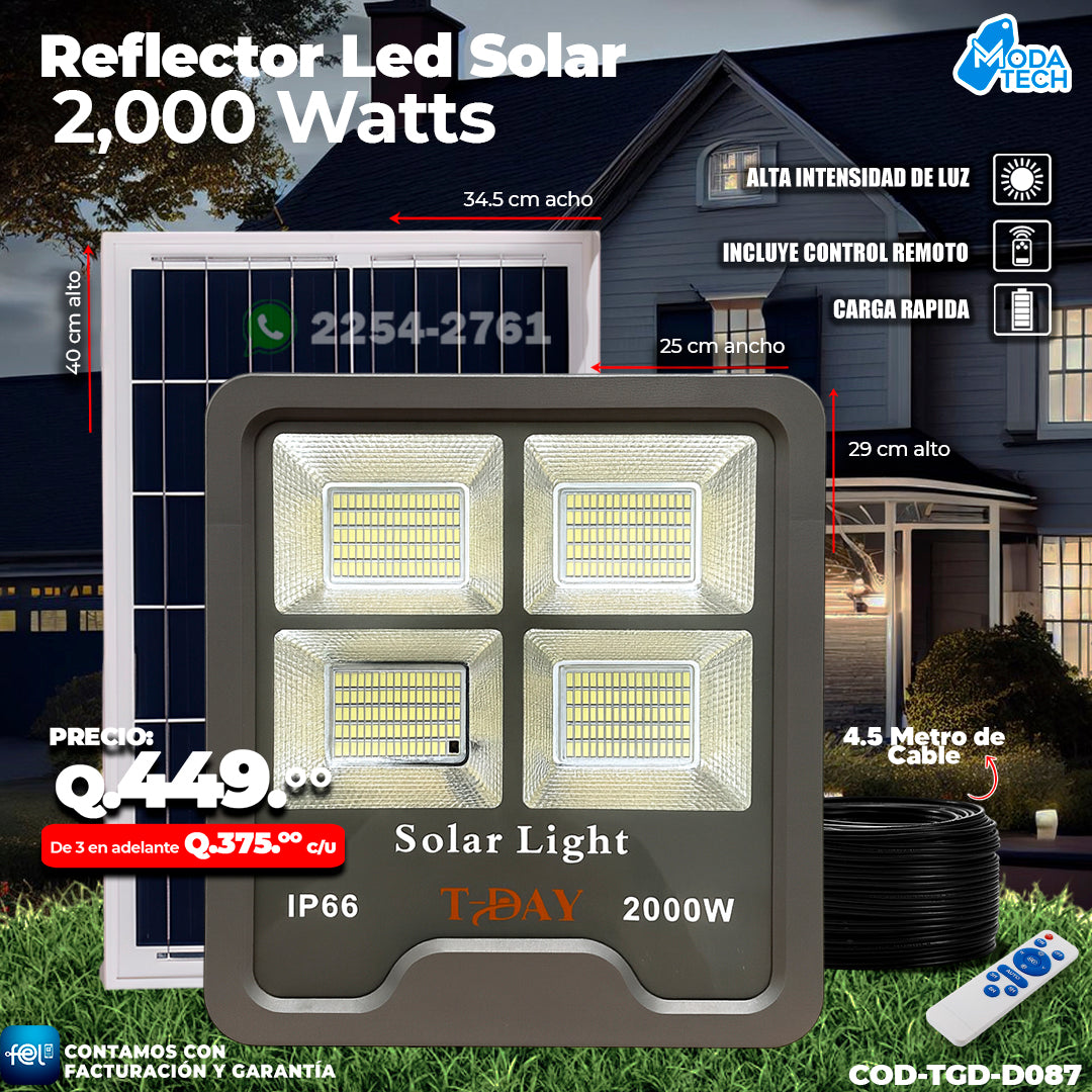 Reflector Profecional Led de Vidrio 2,000 watts 🌙.