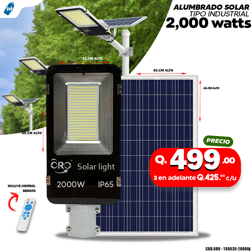 Alumbrado Solar Tipo Industrial 2000 watts