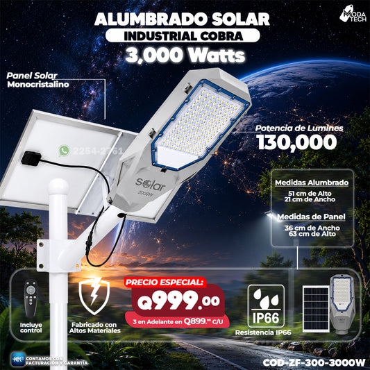 Alumbrado Solar Cobra de 3,000W 🤯☀️
