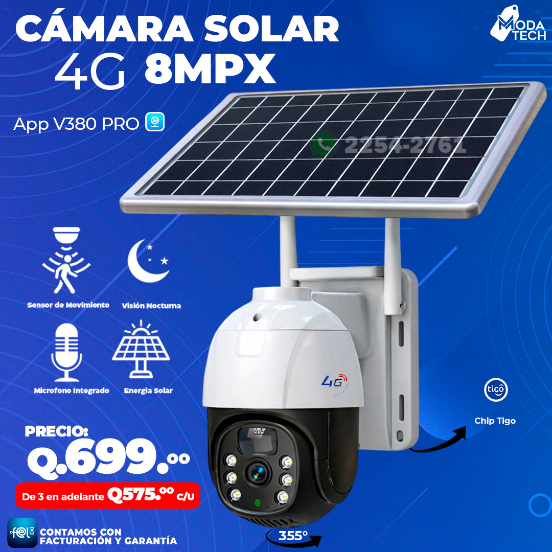 Cámara Solar Con Chip 4G - 8 MPX 📷🔄
