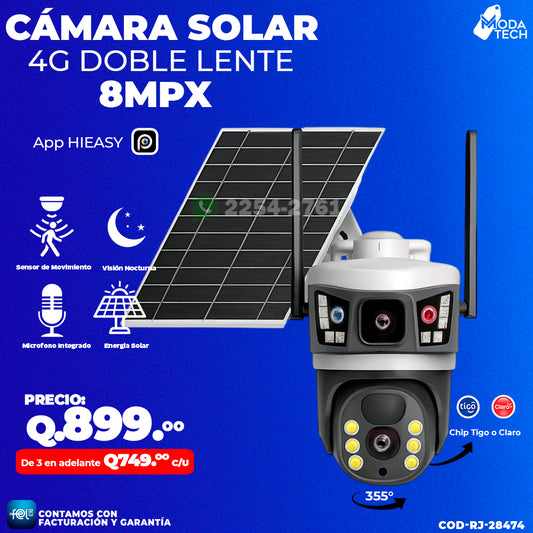 🌞🔋 Cámara Solar Doble Lente con chip 4G de 8 megapixeles 🌞🔋