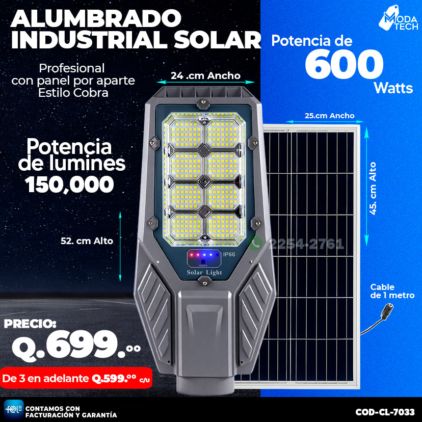 💡 Alumbrado Solar Profesional Estilo Cobra 600 Watts 💡