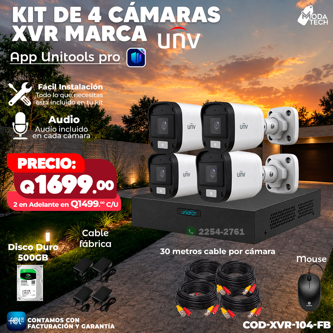 🎥📹 Kit XVR de 4 Cámaras UNV con Audio