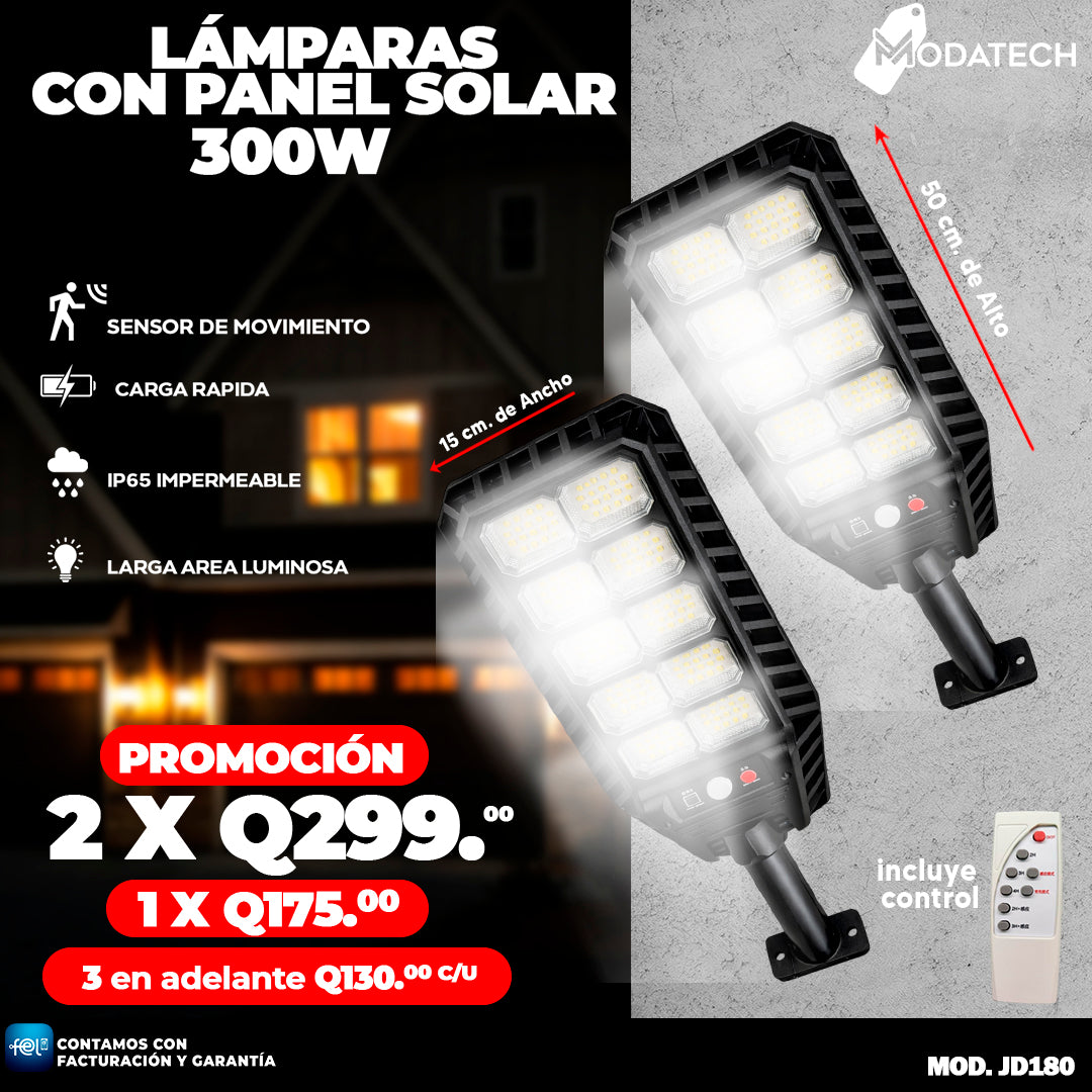 Lamparas con Panel Solar de 300 Watts ⛈️