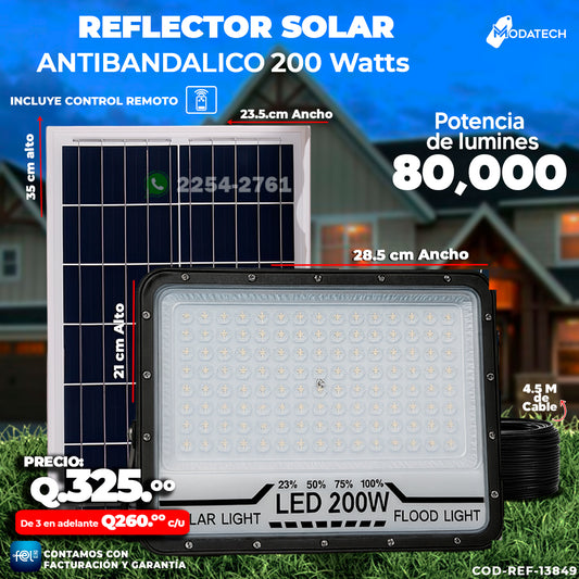 Reflector Industrial Solar Antibandálico de 200 Watts 🏗️⏳