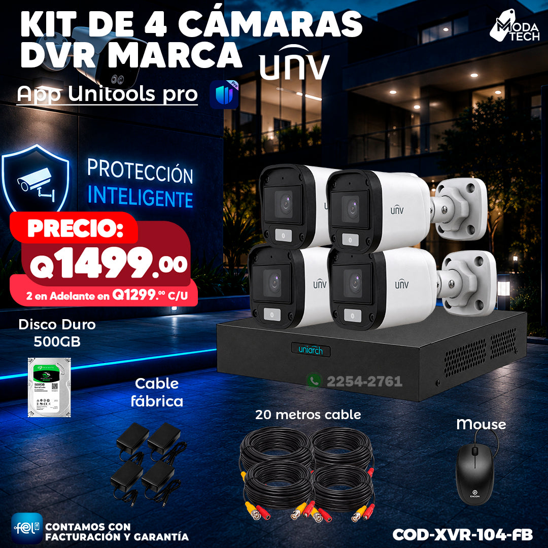🎥📹 Kit XVR de 4 Cámaras UNV