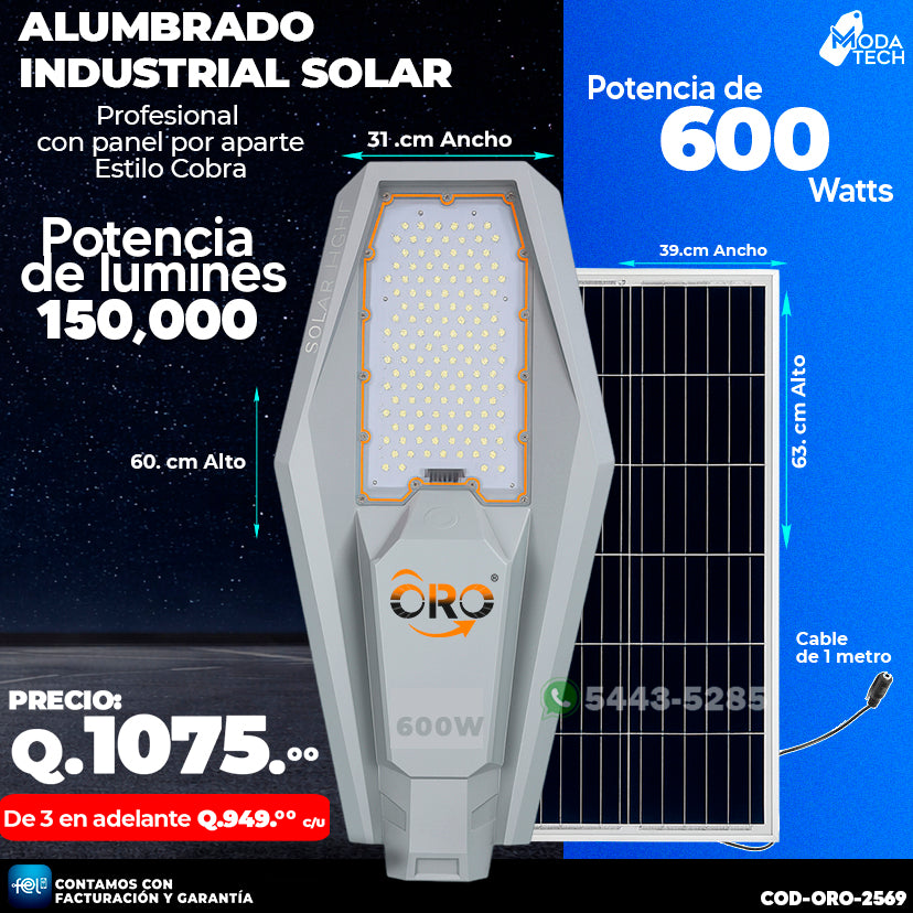 💡 Alumbrado Solar Profesional Estilo Cobra de 600 Watts 💡