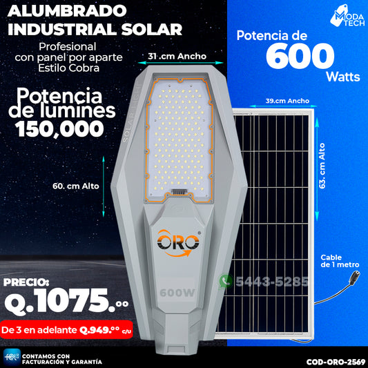 💡 Alumbrado Solar Profesional Estilo Cobra de 600 Watts 💡