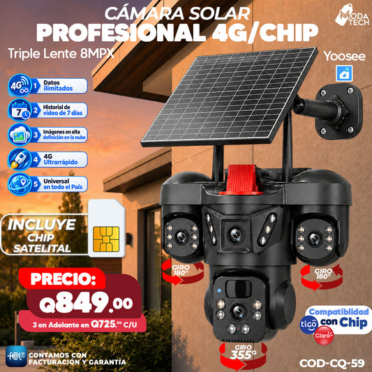 📹☀️ Cámara Solar Profesional 4G con Chip | Triple Lente 8MPX 🎥