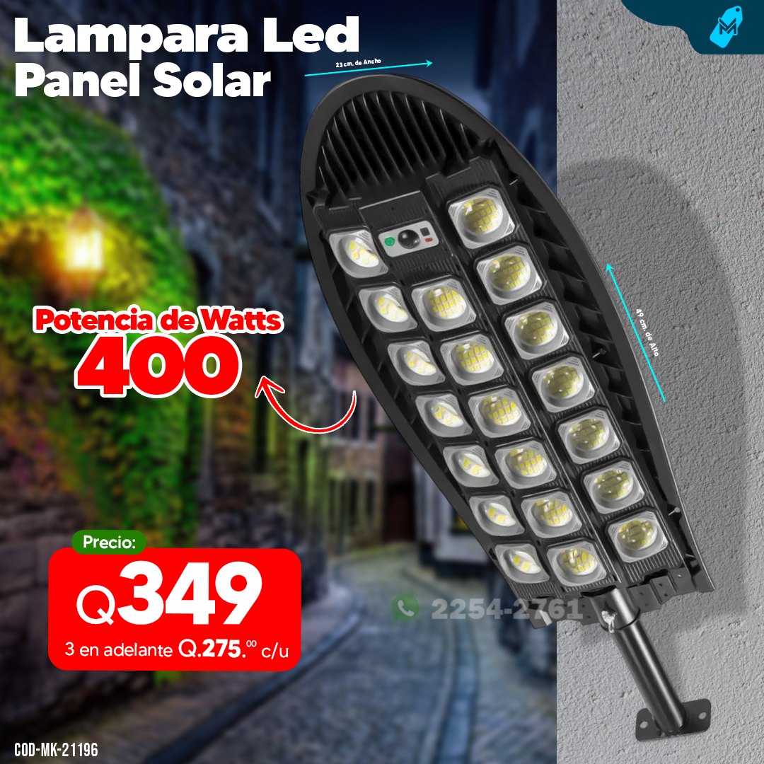 Lampara Con panel Solar, de 400 watts