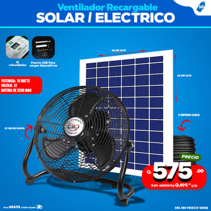 Ventilador Recargable Solar / Eléctrico