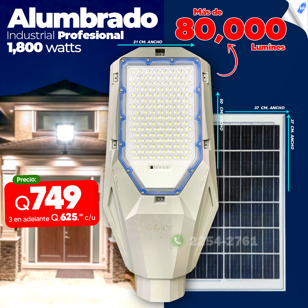 Alumbrados Solares Profecionales de Alta Potencia de 1,800 watts
