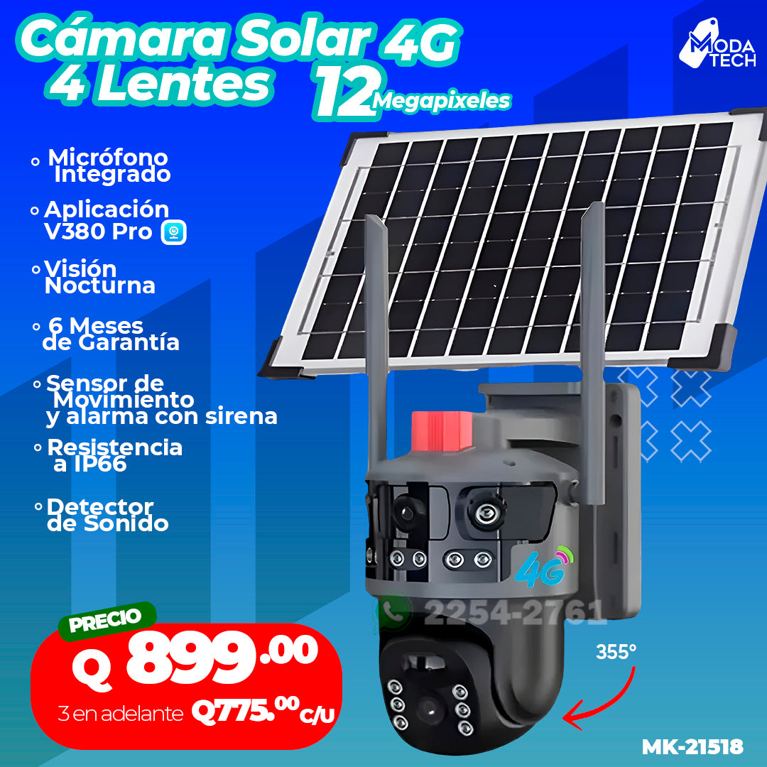 Cámara Solar 4G 4 Lentes de 12 Megapixeles