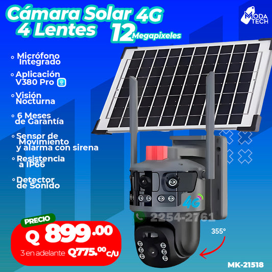 Cámara Solar 4G 4 Lentes de 12 Megapixeles