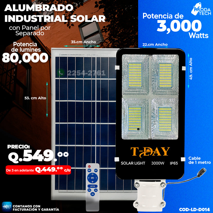 Alumbrado Solar Profesional con Panel Independiente de 3,000 Watts 🎇🎇