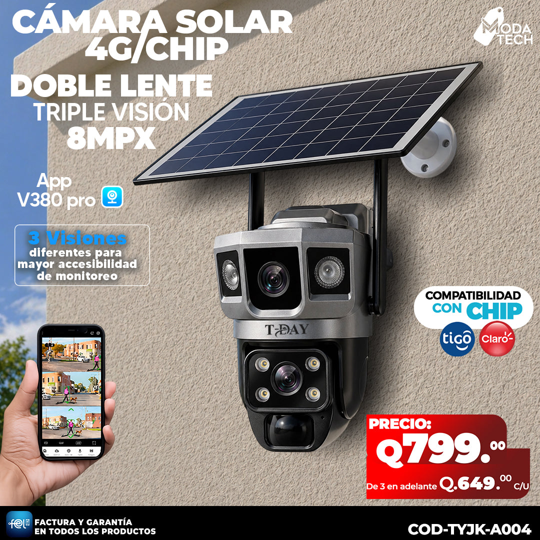 Cámara Solar Doble Lente 4G de 8 megapixeles 🌞🔋