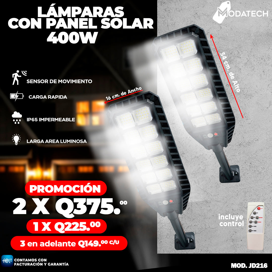 Lamparas con Panel Solar de 400 Watts ⛈️