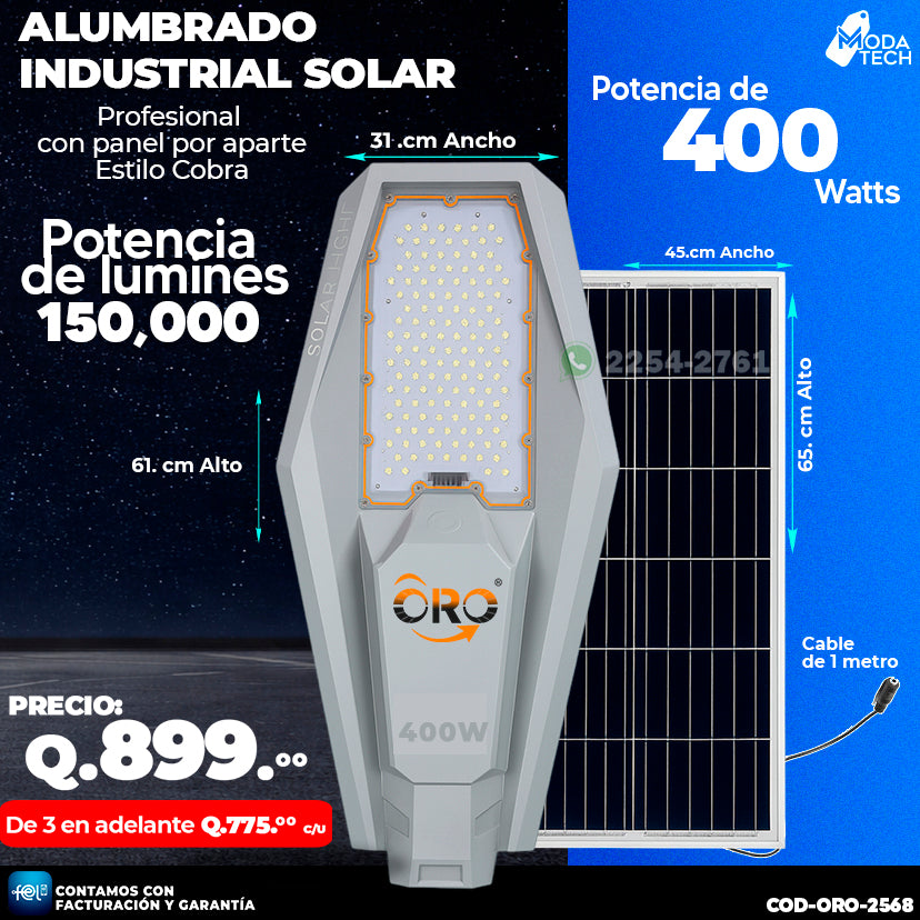 💡 Alumbrado Solar Profesional Estilo Cobra de 400 Watts 💡