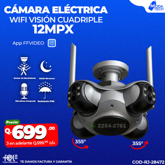 Cámara Eléctrica WiFi Visión Cuádruple 12MPX