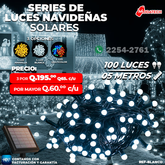 Luces Navideñas Solares 100 Luces color Blanco estilo Bolitas