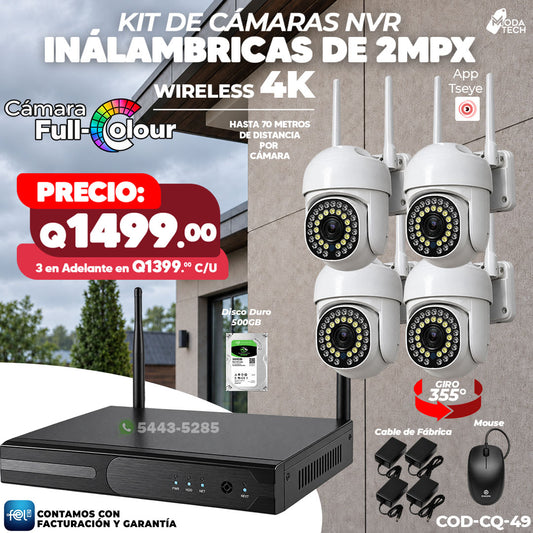 📹📡 Kit NVR Inalámbrico 4 Cámaras PTZ 2MPX | Wireless 4K 📺 | Giro 355° 🔄