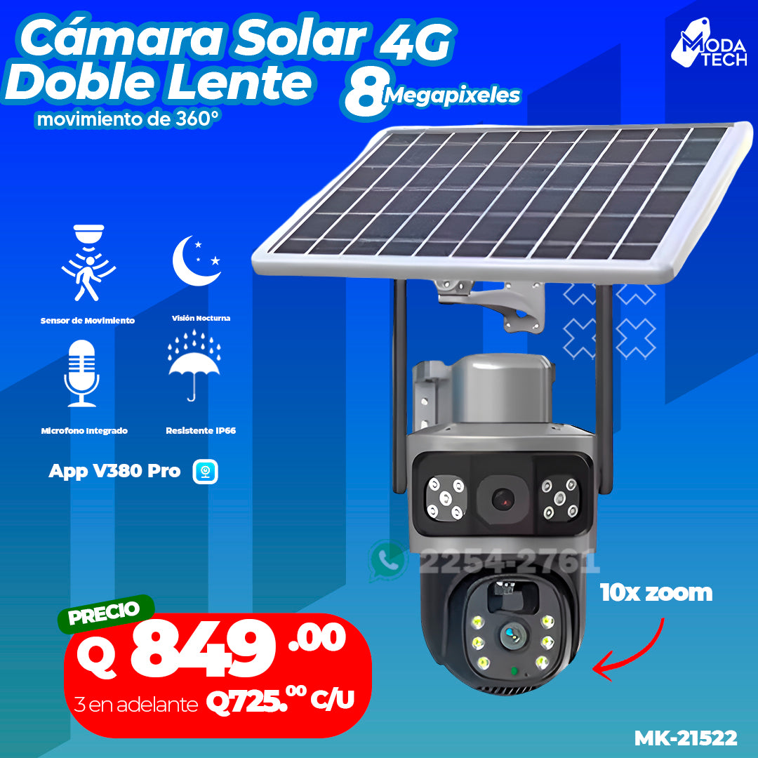 Cámara Solar 4G Doble Lente de 8 Megapixeles