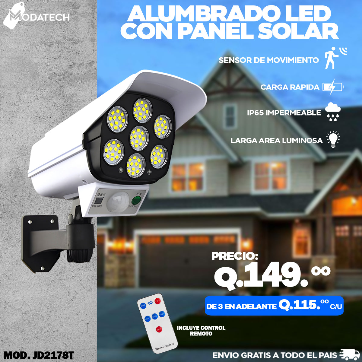 Alumbrado led estilo camara con panel solar incorporado