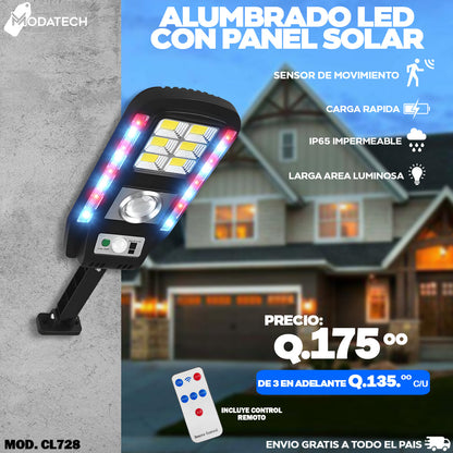 Alumbrado led con luces de emergencia y panel solar incorporado