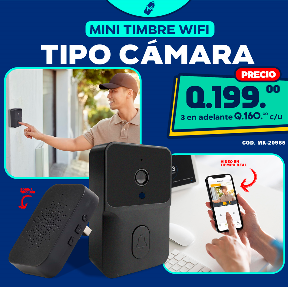 Mini Timbre Wifi Tipo Cámara recargable