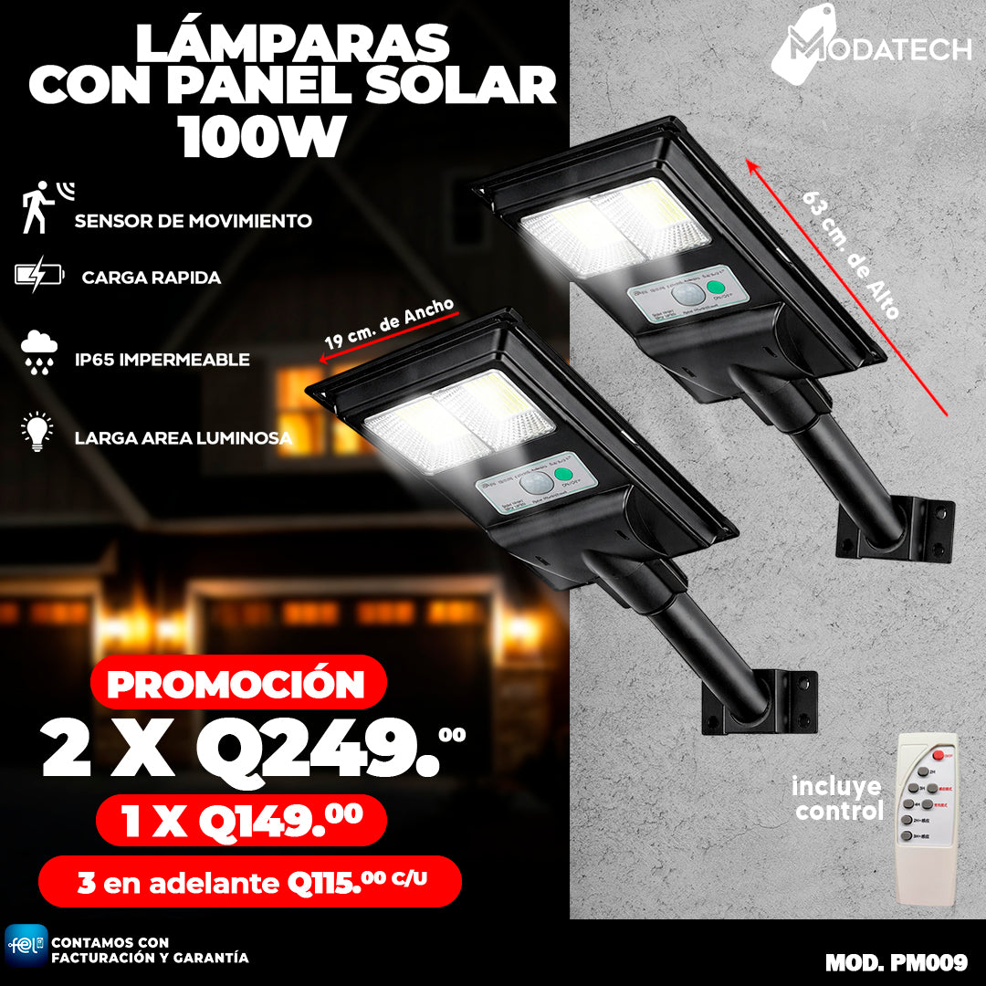 Lámpara Solar con Panel de 100 Watts 🏃🏻