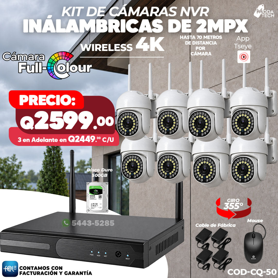 📹📡 Kit NVR Inalámbrico 8 Cámaras PTZ 2MPX | Wireless 4K 📺 | Giro 355° 🔄