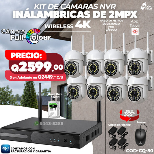 📹📡 Kit NVR Inalámbrico 8 Cámaras PTZ 2MPX | Wireless 4K 📺 | Giro 355° 🔄