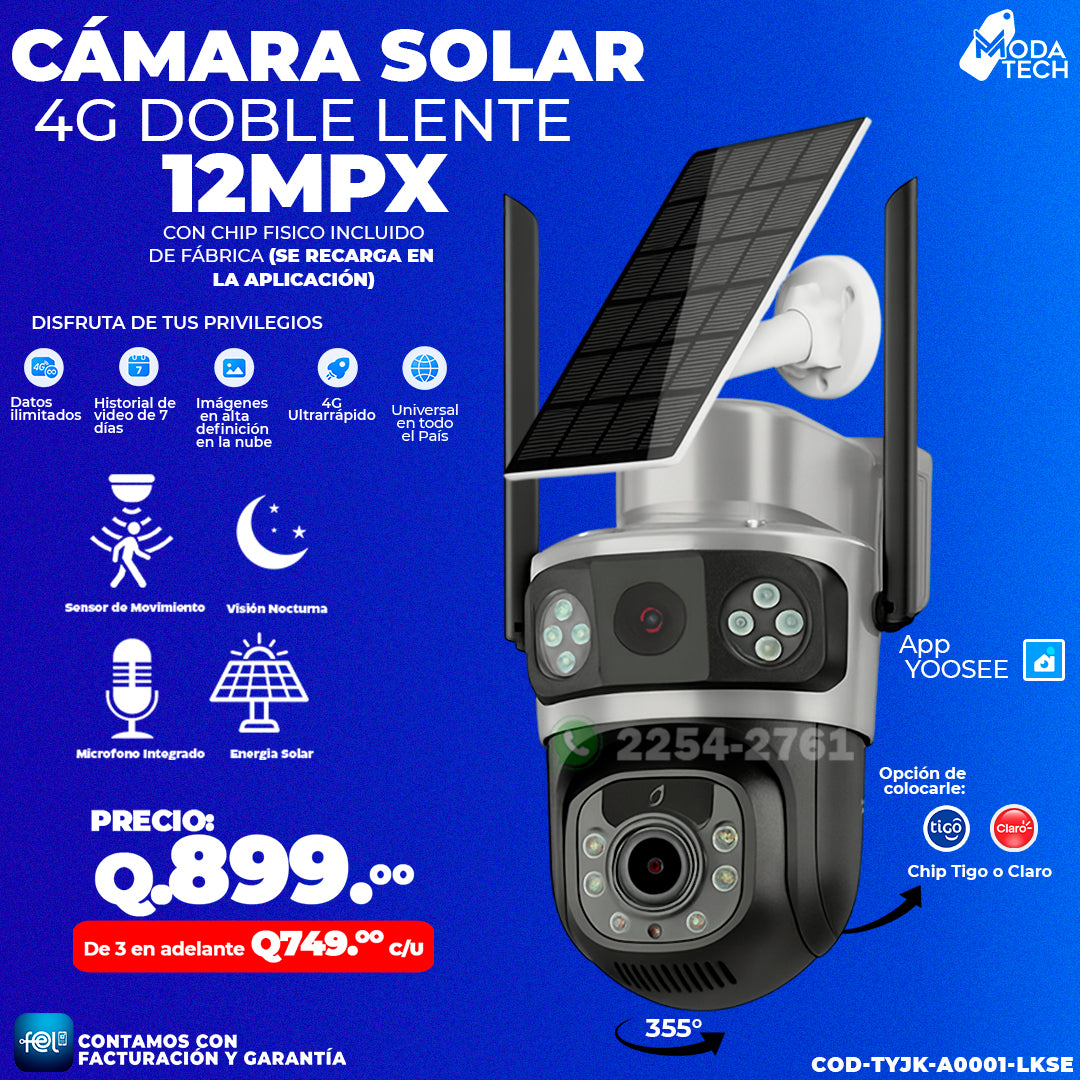 Cámara Solar 4G de 12 MegaPixeles Doble Lente ☀️☀️