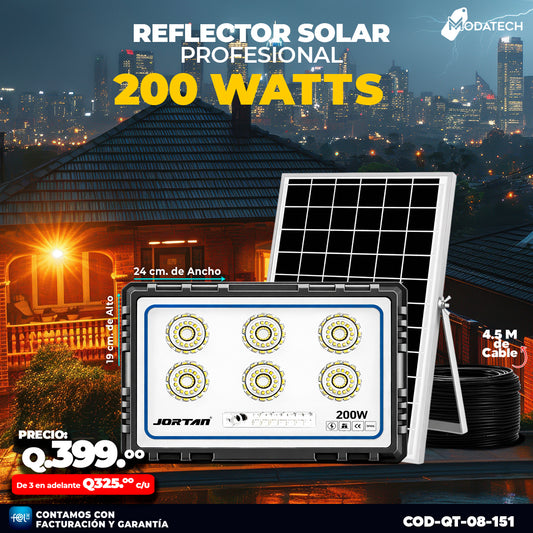 Reflector Solar Profesional Jortan de 200 Watts ☀️