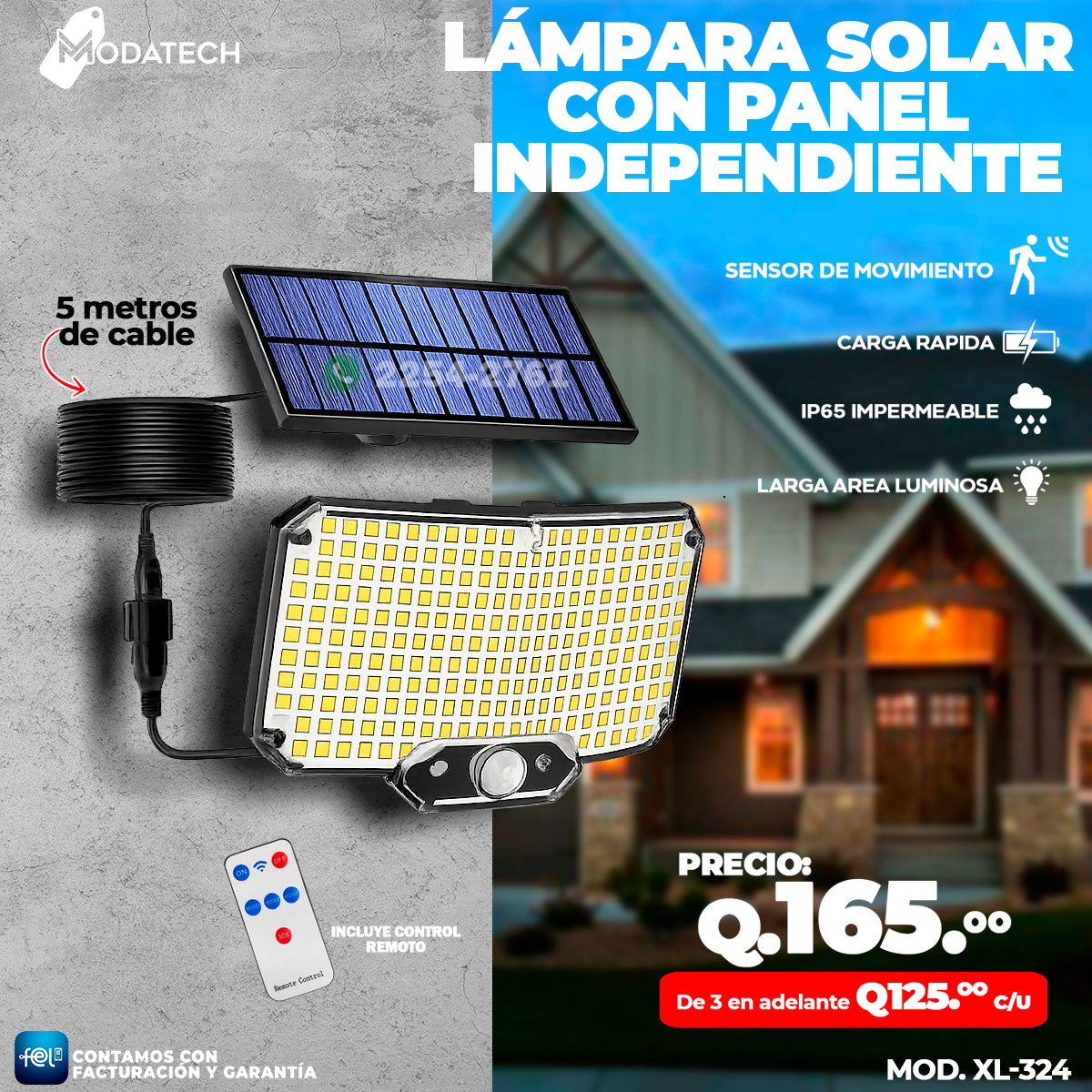Lámpara Solar con panel por Separado 🙂‍↕️