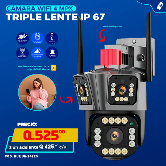 Cámara Wifi 4 MPX Triple Lente IP 67