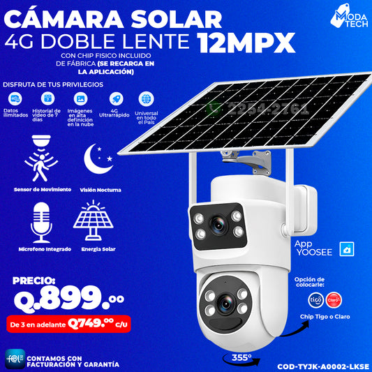 Cámara Solar 4G de 12 MPX Doble Lente ☀️☀️