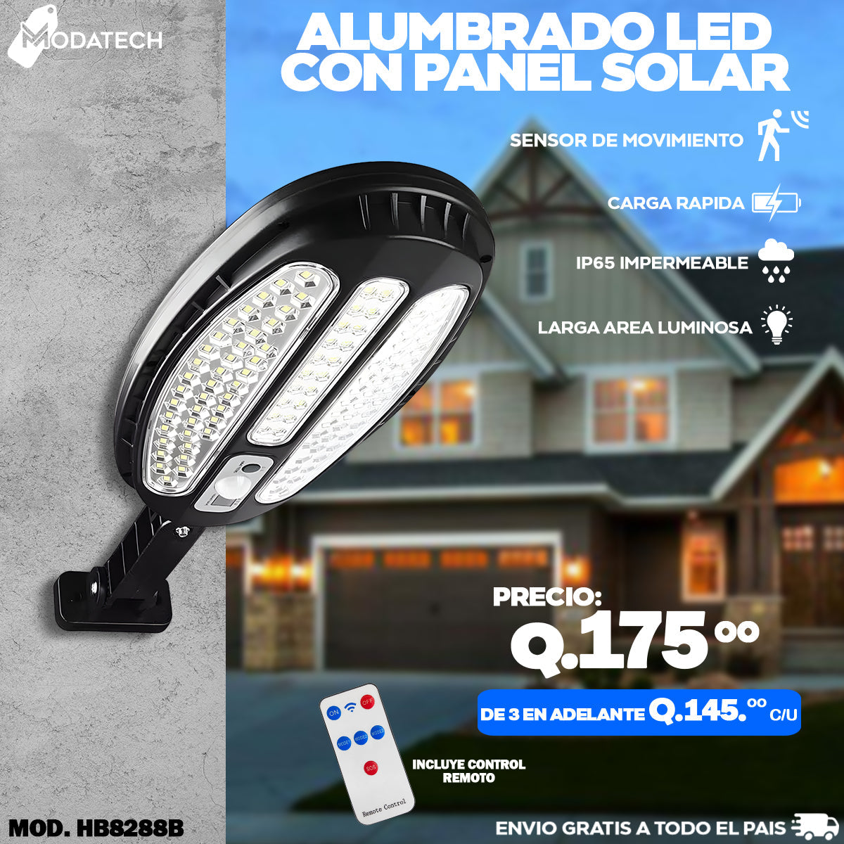 Alumbrado Led con panel solar incorporado