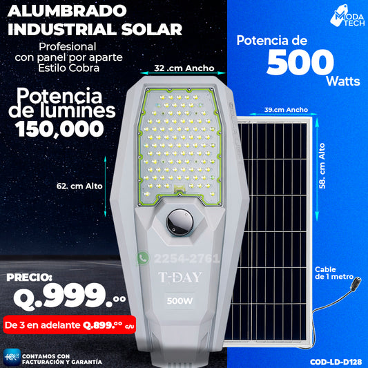 Alumbrado Solar Profesional Estilo Cobra T-Day de 500 Watts 💡