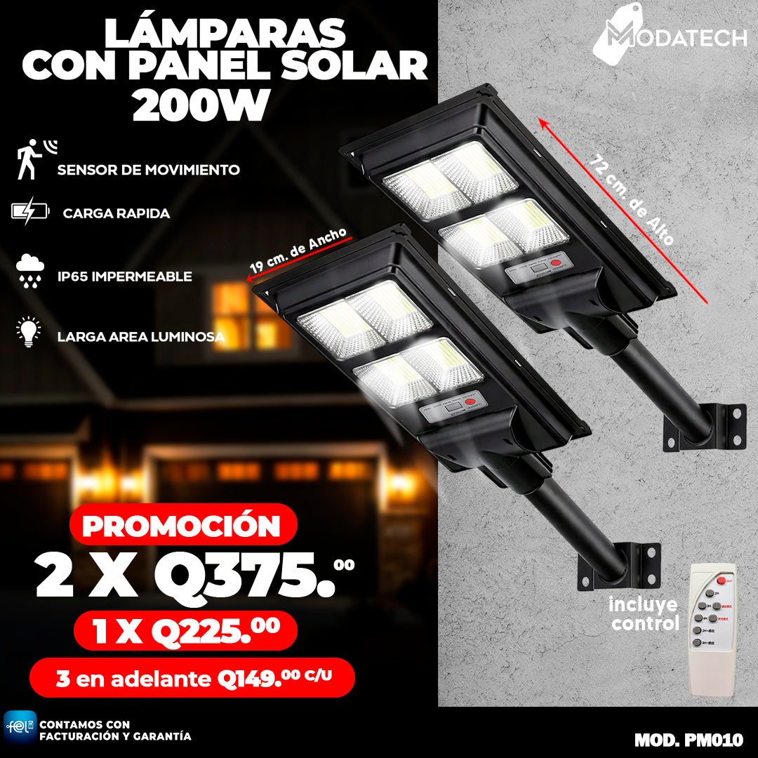 Lámpara Solar con Panel de 200 Watts 🏃🏻