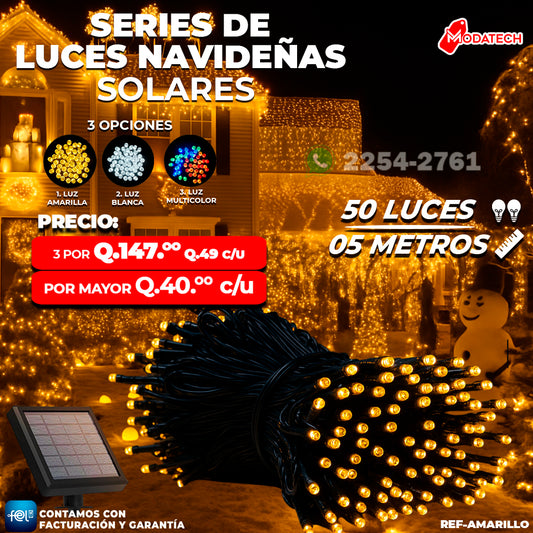 Luces Navideñas Solares 50 Luces color Amarillo