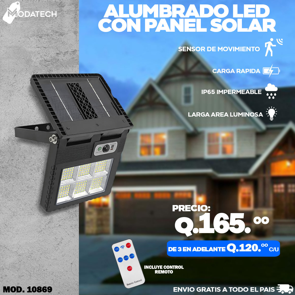 Alumbrado led con panel solar incorporado