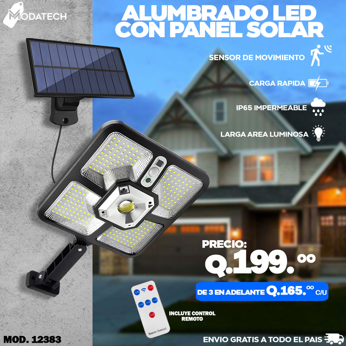 Alumbrado con led SMD y panel solar con cable de 5 mt