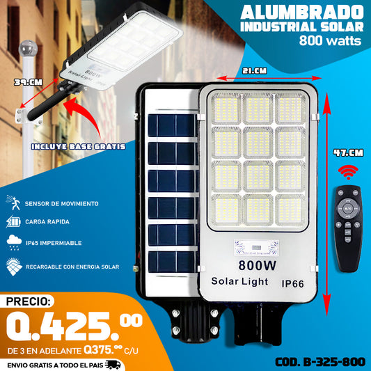 Alumbrados Solares Profesionales Industriales con Panel solar 800 watts