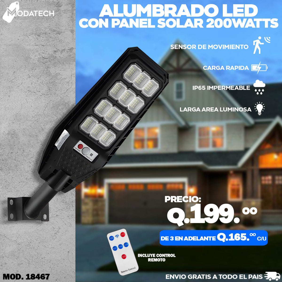 Alumbrado Led con panel Solar 200 WATTS